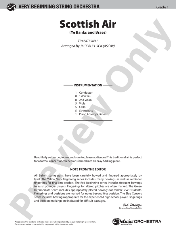 Scottish Air – String Orchestra Conductor Score & Parts (Digital Download)