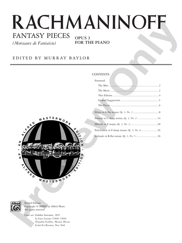 Rachmaninoff - Fantasy Pieces, Opus 3 - Piano (Digital Download)