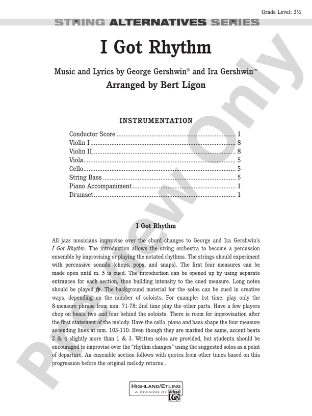 I Got Rhythm (Arr. Bert Ligon) - String Orchestra Conductor Score & Parts (Digital Download)