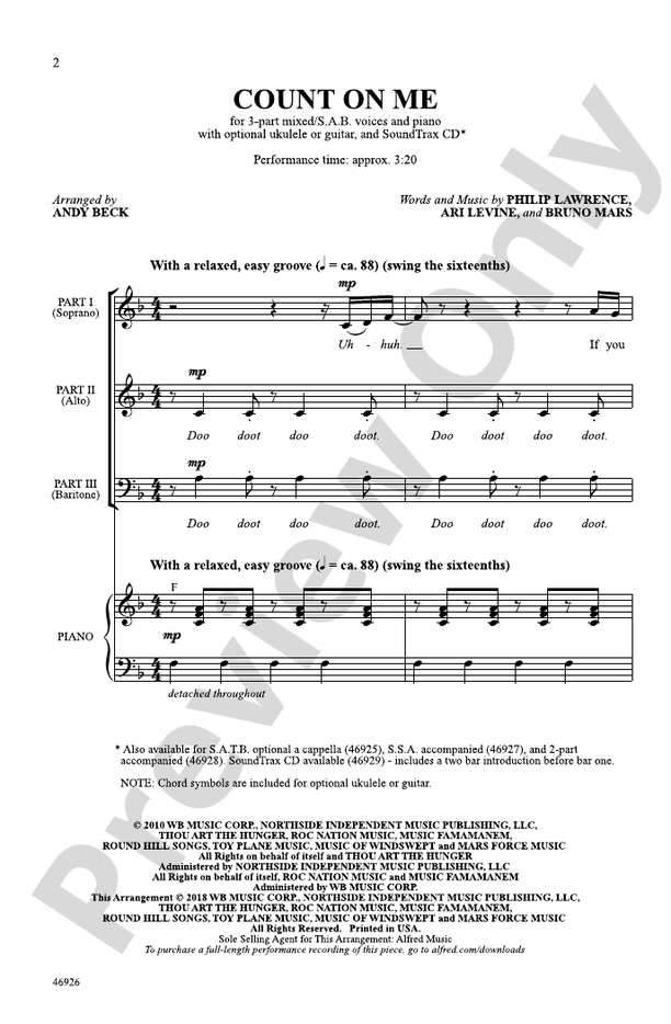 Count on Me – 3-Part Mixed / SAB Choral Octavo (Digital Download)