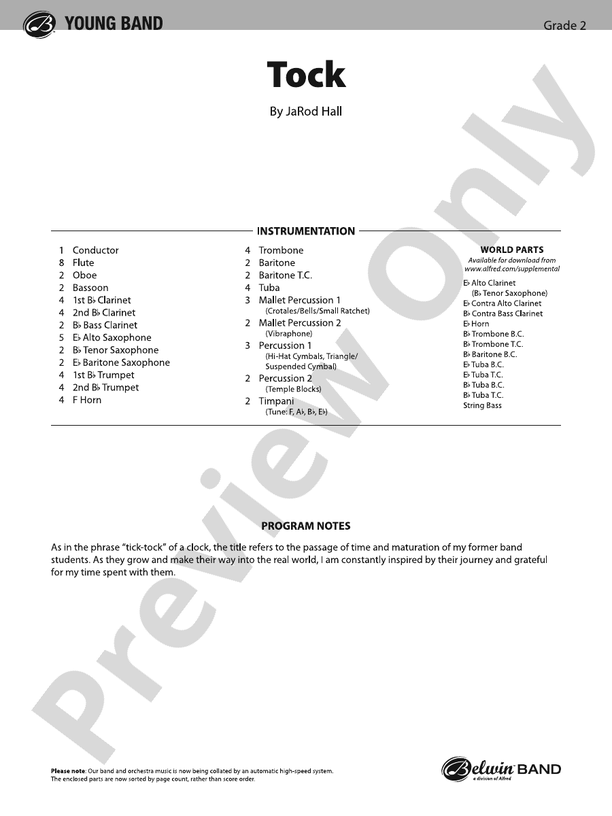 Tock - Concert Band Conductor Score & Parts(Digital Download)