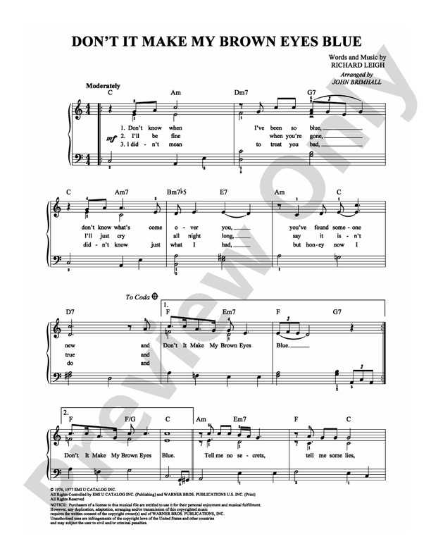 Don't It Make My Brown Eyes Blue - Arr. John Brimhall - Easy Piano (Digital Download)