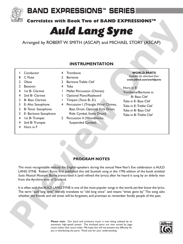 Auld Lang Syne (A Holiday Farewell for Band) - Concert Band Conductor Score & Parts (Digital Download)