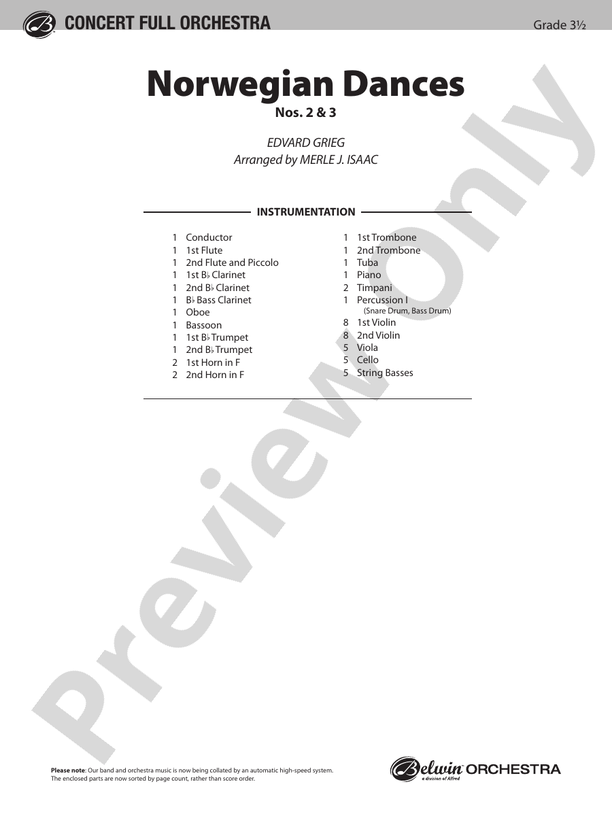 Norwegian Dances Nos. 2 & 3 – Full Orchestra Conductor Score & Parts (Digital Download)