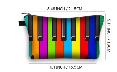 Pencil Case or Toiletry Bag Black with White Notes and Clefs