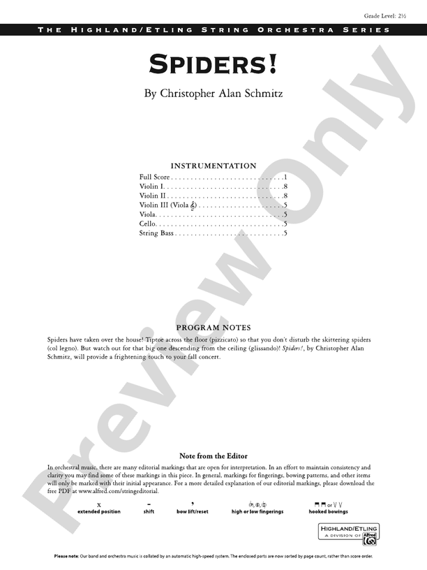 Spiders! - String Orchestra Conductor Score & Parts (Digital Download)