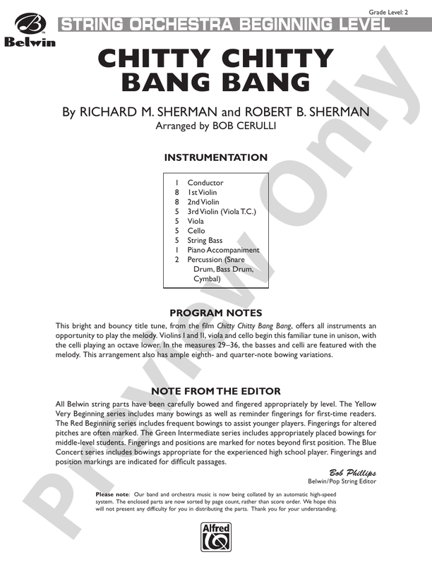 Chitty Chitty Bang Bang (Grade 2) - String Orchestra Conductor Score & Parts (Digital Download)