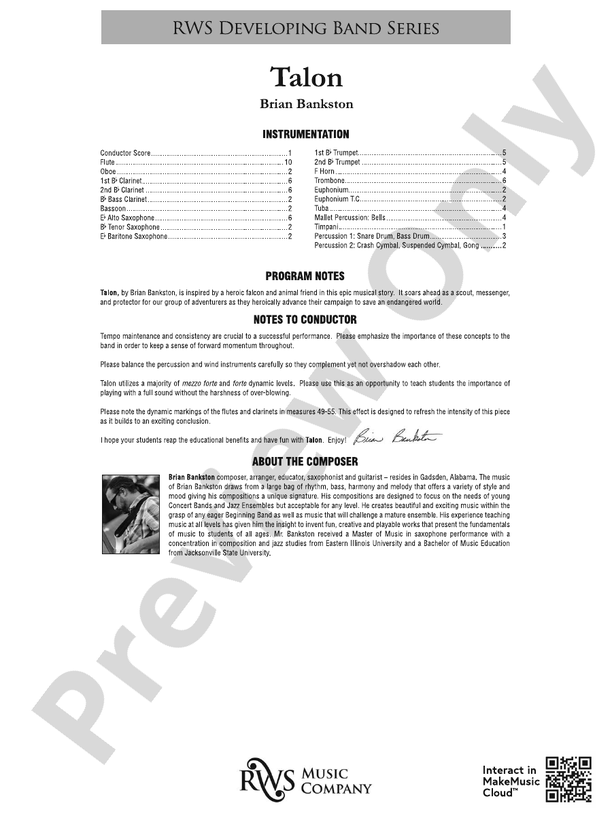 Talon - Concert Band Conductor Score & Parts (Digital Download)