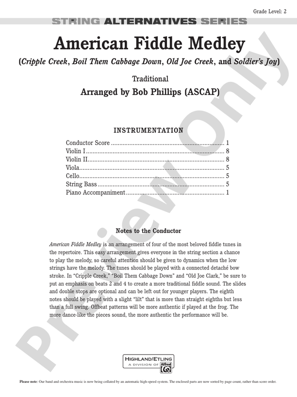 American Fiddle Medley – String Orchestra Conductor Score & Parts (Digital Download)
