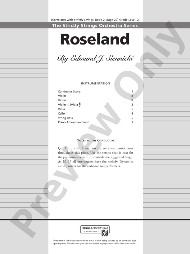 Roseland – String Orchestra Conductor Score & Parts (Digital Download)