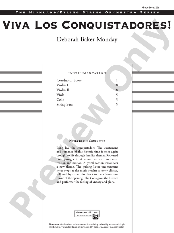 Viva los Conquistadores! – String Orchestra Conductor Score & Parts (Digital Download)