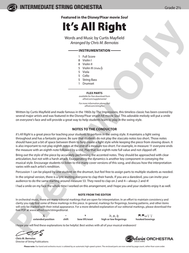 It's All Right - String Orchestra Conductor Score & Parts (Digital Download)