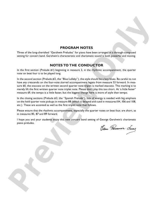 Gershwin Prelude Suite - Concert Band Conductor Score & Parts (Digital Download)