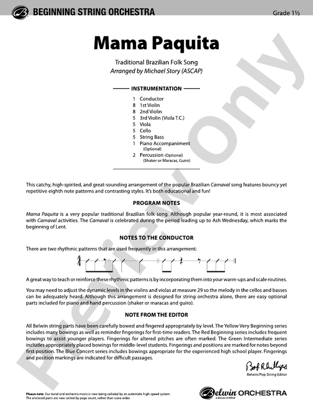 Mama Paquita - String Orchestra Conductor Score & Parts (Digital Download)