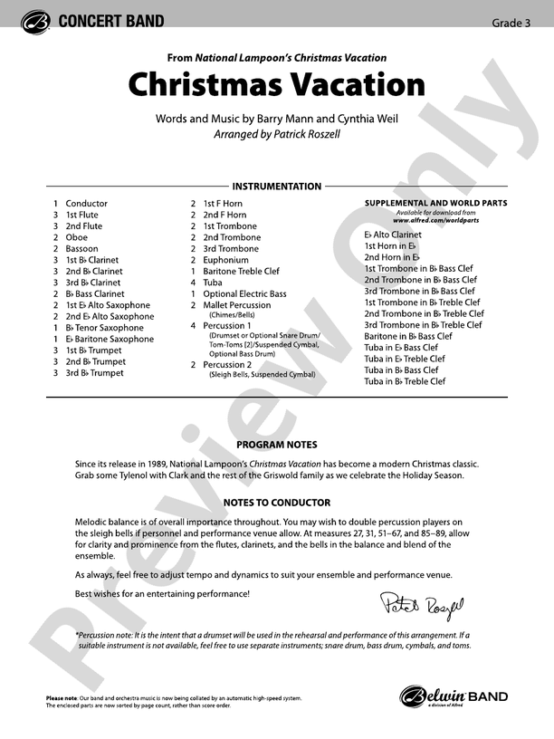 Christmas Vacation - Concert Band Conductor Score & Parts (Digital Download)