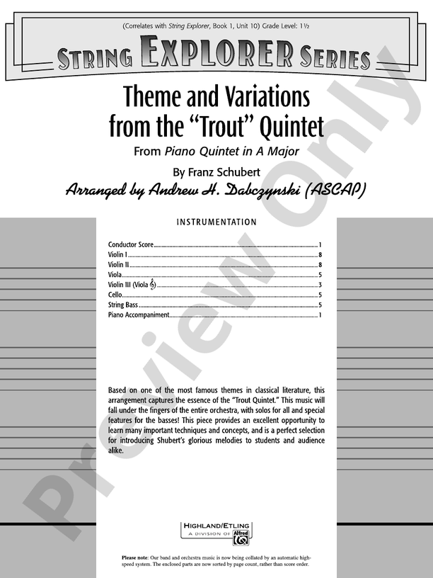 Theme and Variations from the "Trout" Quintet - String Orchestra Conductor Score & Parts (Digital Download)