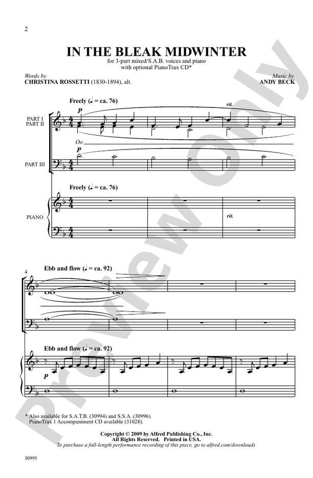 In the Bleak Midwinter – 3-Part / SAB Choral Octavo (Digital Download)