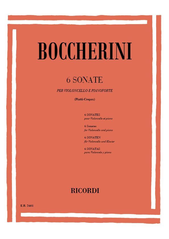 Boccherini - 6 Sonatas - Cello/Piano Accompaniment Ricordi ER002461/0