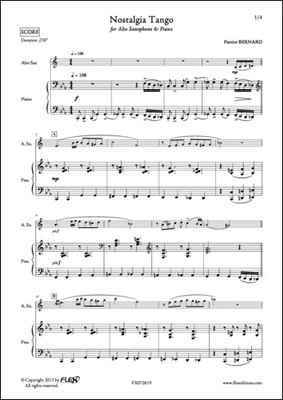 Nostalgia Tango - for Alto Saxophone & Piano - Patrice Bernard - Alto Saxophone Flex Editions