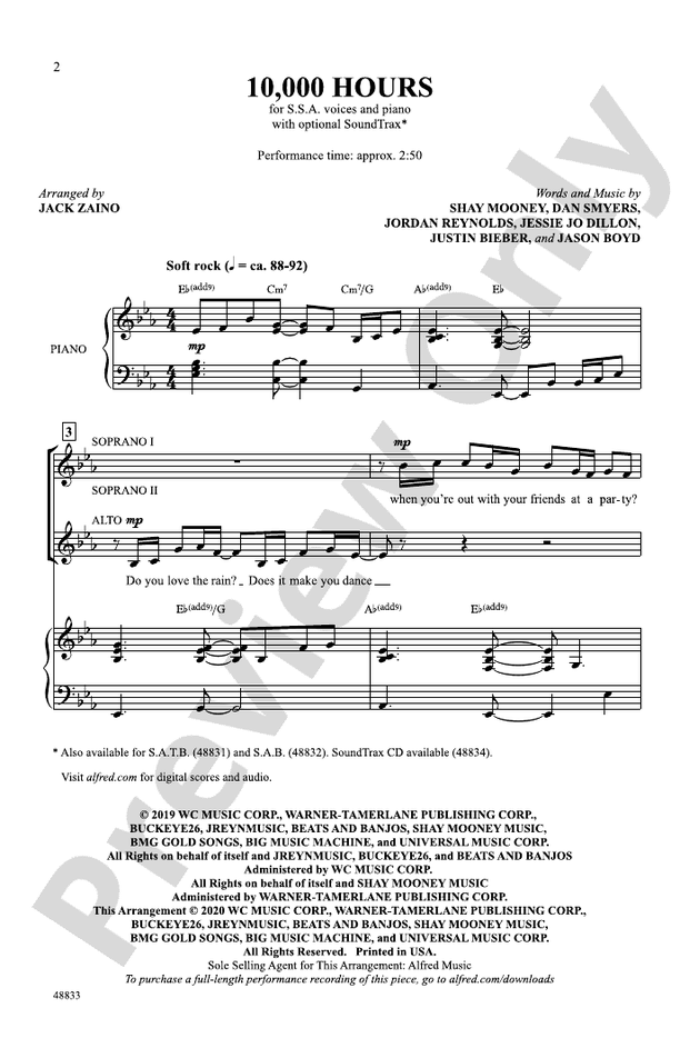 10,000 Hours - SSA Choral Octavo (Digital Download)
