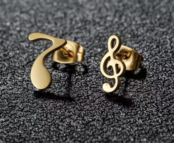 Silver Quaver and Treble Clef Stud Earrings