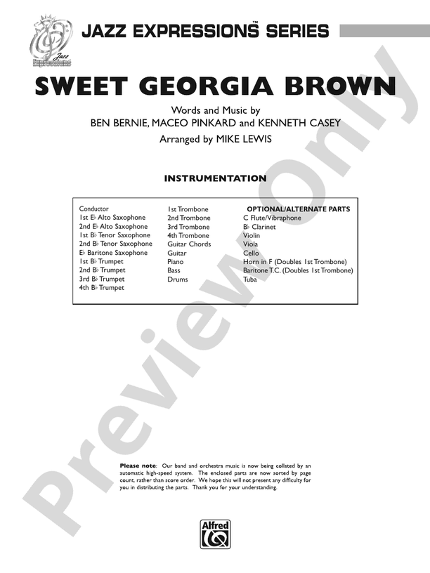 Sweet Georgia Brown - Jazz Ensemble Conductor Score & Parts (Digital Download)