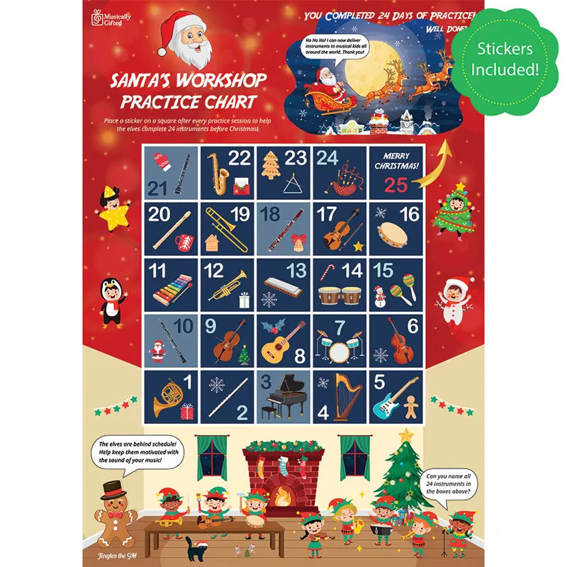 Santas Workshop A3 Music Practice Chart by Musically Gifted