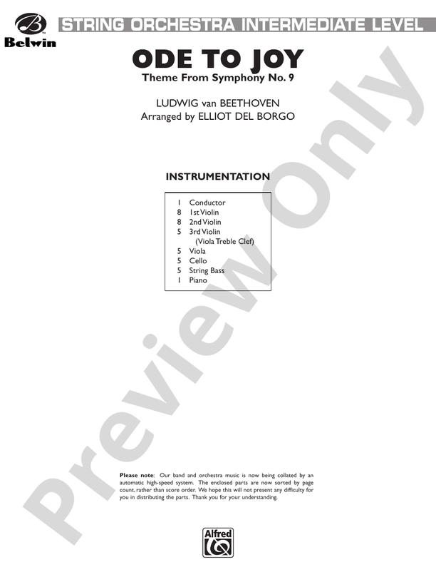 Ode to Joy (Grade 3.5) – String Orchestra Conductor Score & Parts (Digital Download)