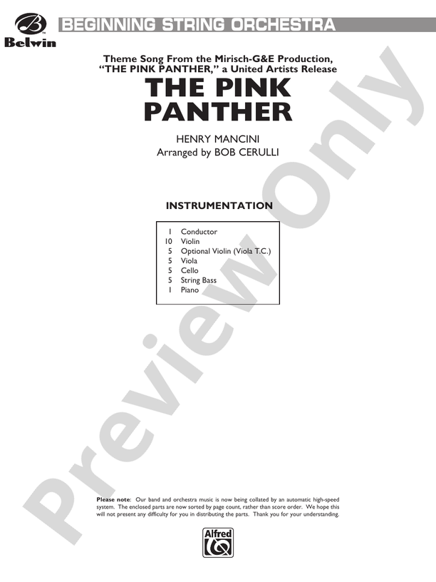 The Pink Panther – String Orchestra Conductor Score & Parts (Digital Download)