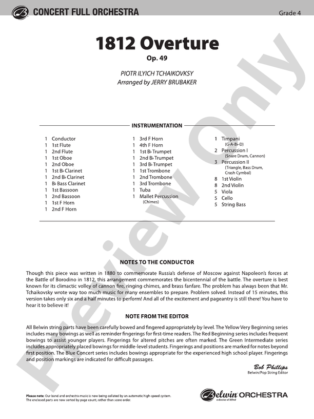 1812 Overture – Full Orchestra Conductor Score & Parts (Digital Download)