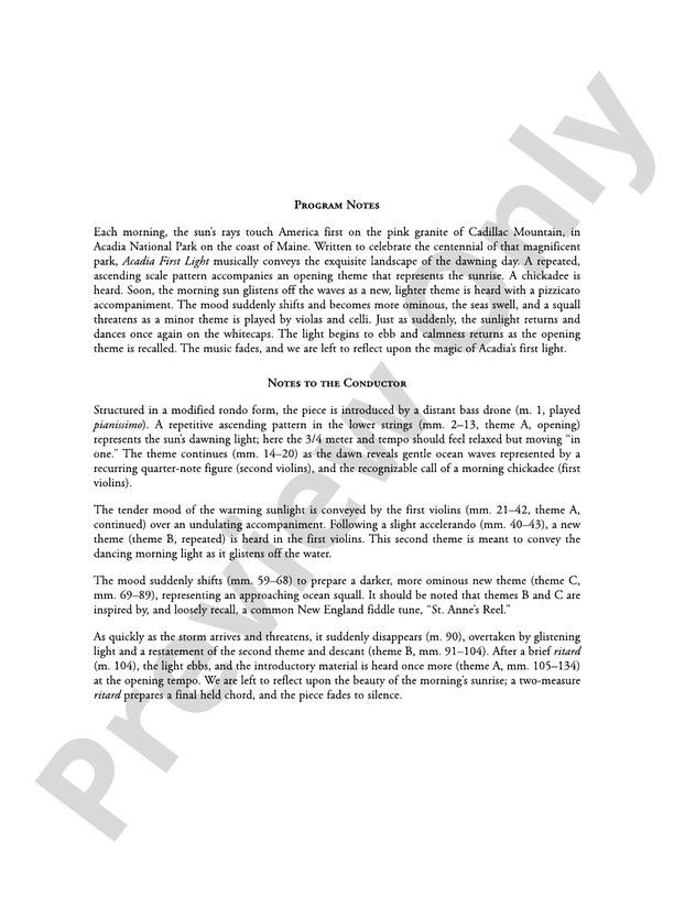 Acadia First Light - String Orchestra Conductor Score & Parts (Digital Download)