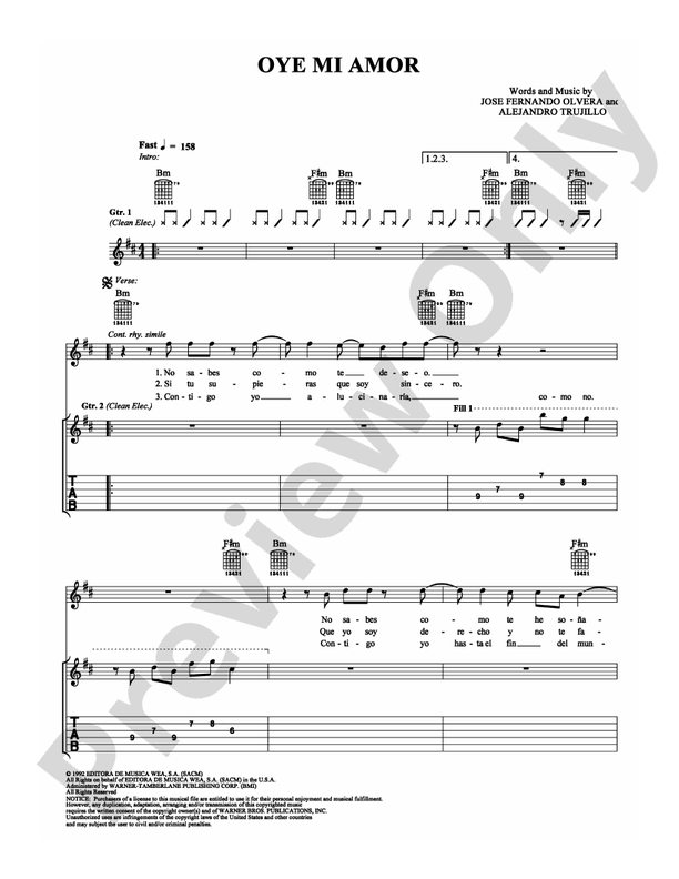 Oye Mi Amor - Guitar TAB (Digital Download)