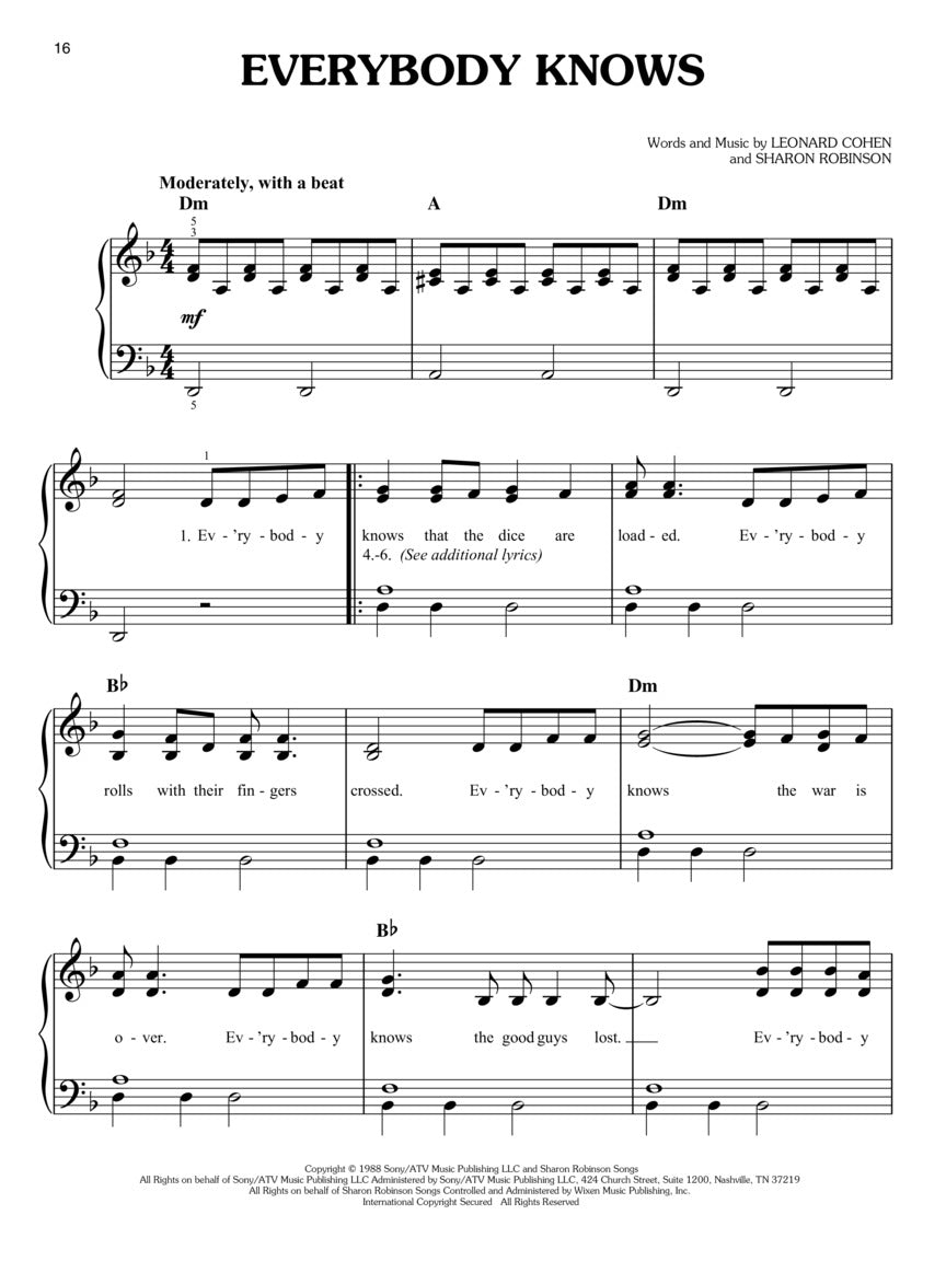 Leonard Cohen For Easy Piano - Piano - Hal Leonard