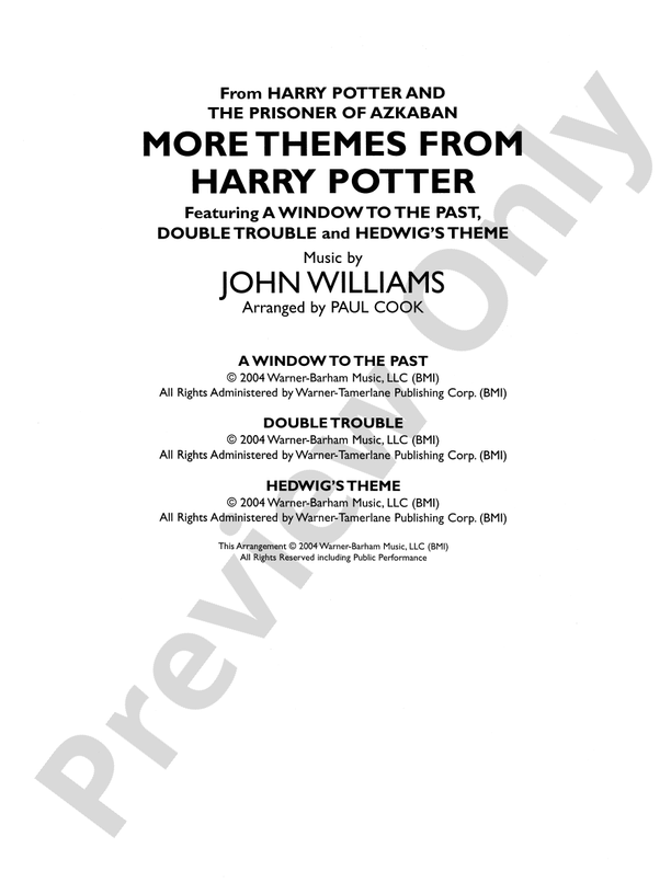 Harry Potter and the Prisoner of Azkaban, More Themes from - Concert Band Conductor Score & Parts (Digital Download)