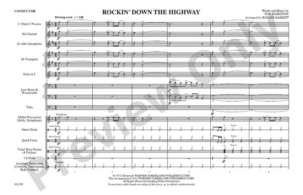 Rockin' Down the Highway – Marching Band Conductor Score & Parts (Digital Download)