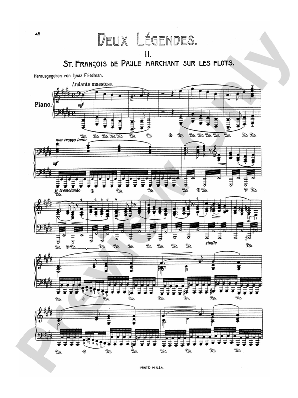 Liszt - Legend-- St. Francis Walking Over the Waves - Piano Solo (Digital Download)