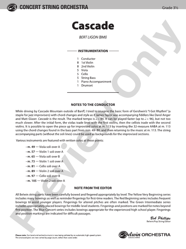 Cascade – String Orchestra Conductor Score & Parts (Digital Download)
