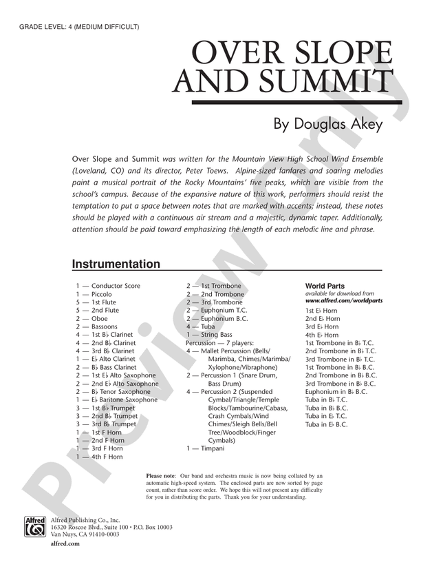Over Slope and Summit - Concert Band Conductor Score & Parts (Digital Download)