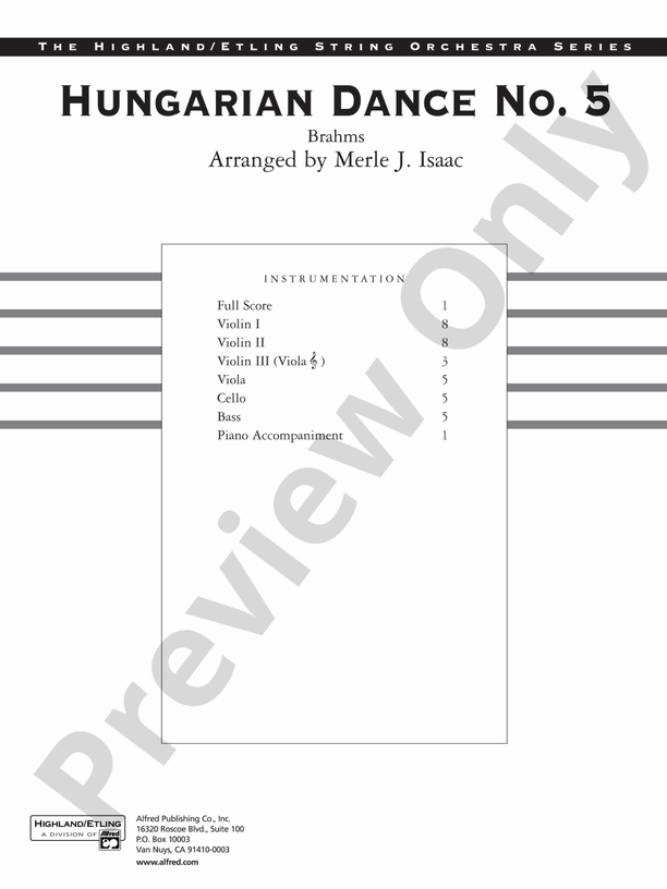 Hungarian Dance No. 5 – String Orchestra Conductor Score & Parts (Digital Download)