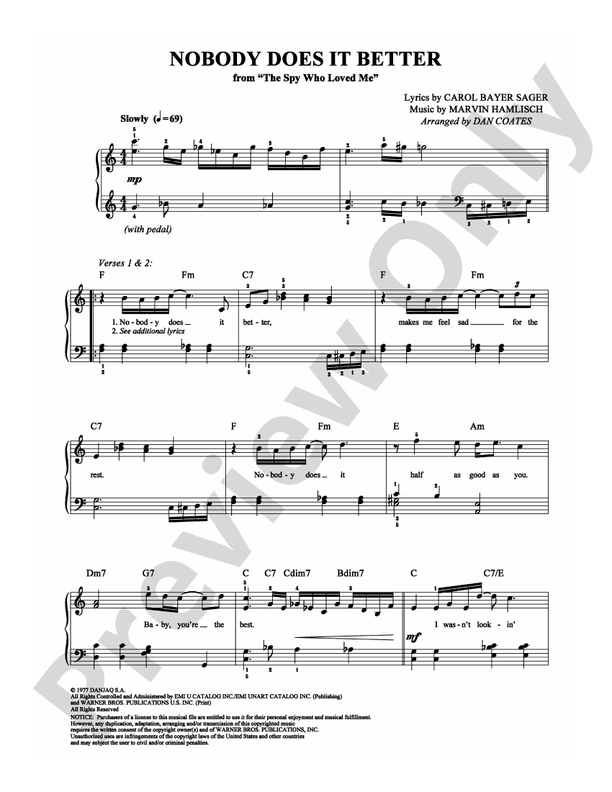 Nobody Does It Better - Arr. Dan Coates - Easy Piano (Digital Download)