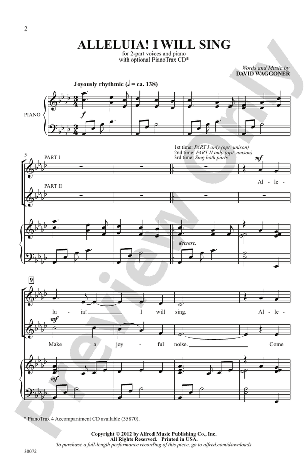 Alleluia! I Will Sing - 2-Part Choral Octavo (Digital Download)