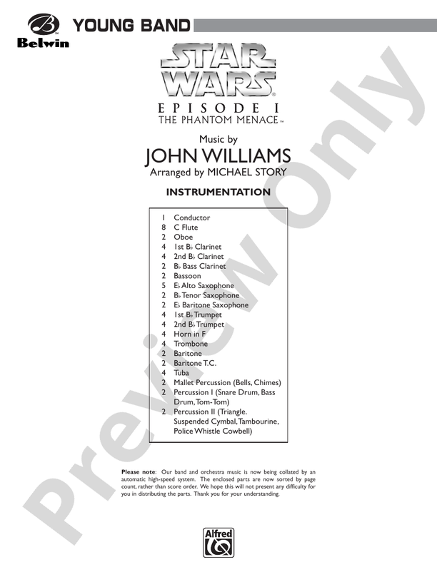 Star Wars: Episode I The Phantom Menace, Highlights from - Concert Band Conductor Score & Parts (Digital Download)