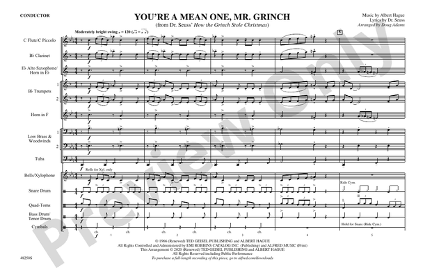 You're a Mean One, Mr. Grinch – Marching Band Conductor Score & Parts (Digital Download)