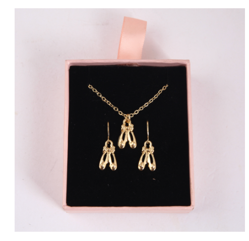 Gold Ballet Shoes Jewellery Set Pendant and Earrings