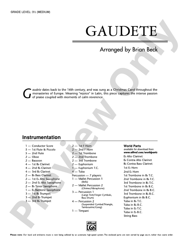 Gaudete - Concert Band Conductor Score & Parts (Digital Download)
