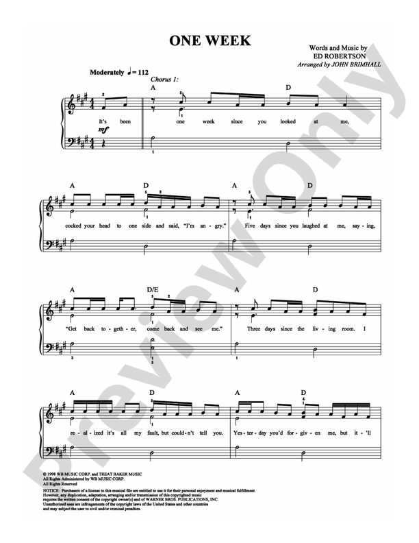 One Week - Arr. John Brimhall - Easy Piano (Digital Download)