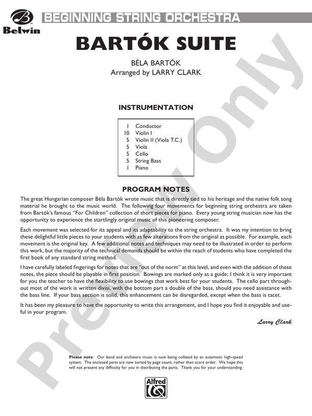 Bartók Suite – String Orchestra Conductor Score & Parts (Digital Download)