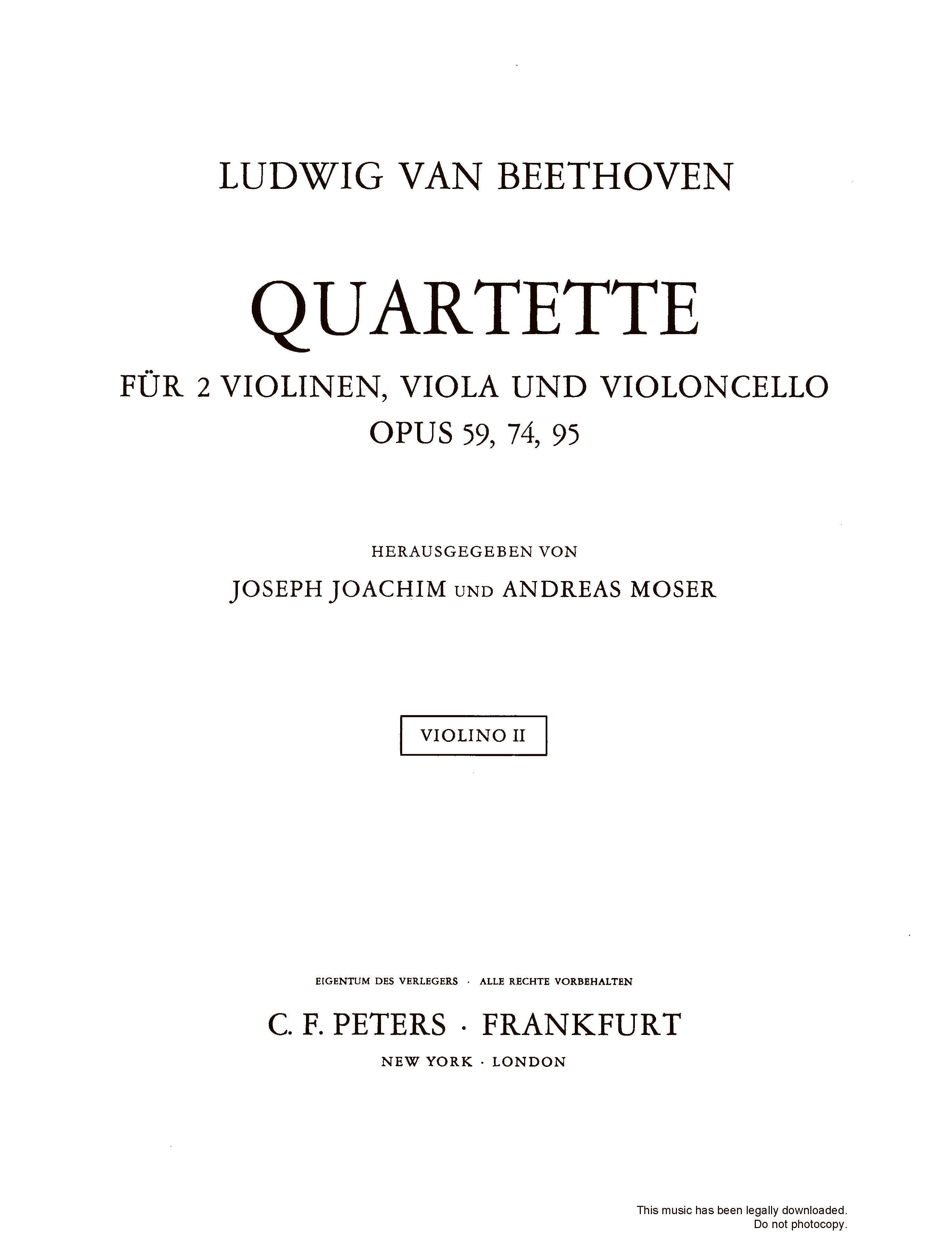Beethoven - String Quartets Complete Vol.2 Opus 59. 74 and 95 - Violin (Digital Download)