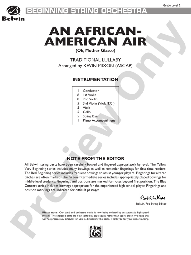 An African-American Air – String Orchestra Conductor Score & Parts (Digital Download)