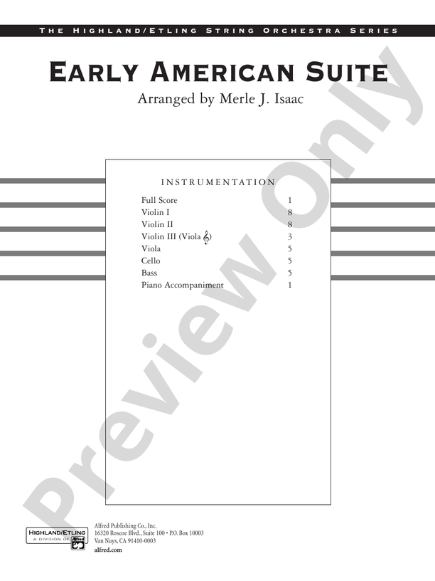 Early American Suite – String Orchestra Conductor Score & Parts (Digital Download)